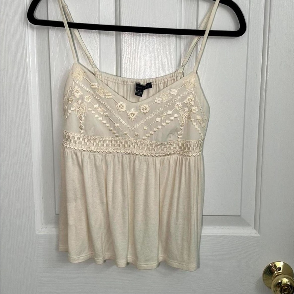 Vintage American Eagle Outfitters Cream Embroidered Tank Top